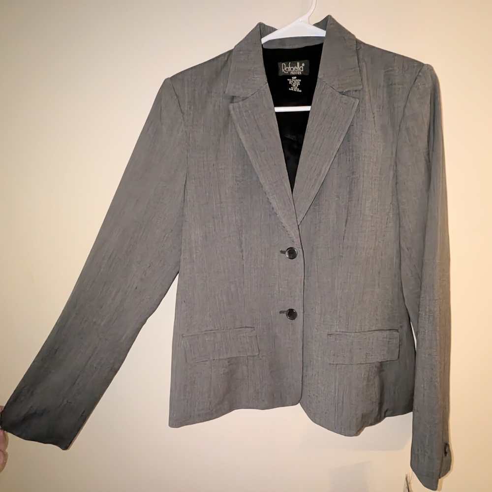 NWT Rafaella Petites Blazer 2 Way Stretch Black & Gray Blouse Women's Size 10P
